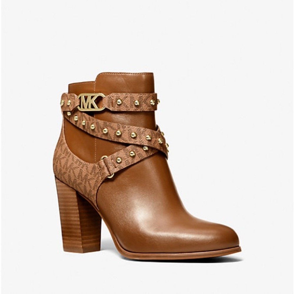 Michael Kors Brown Leather Studded Ankle Boots